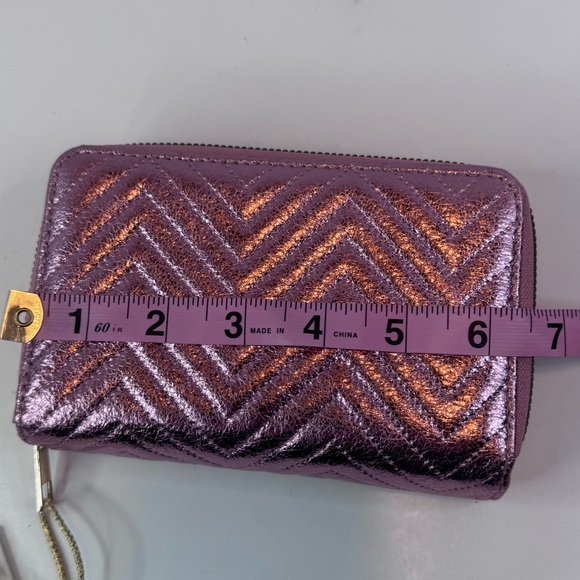 NWT IMO Vegan Pink Metallic Chevron Zip Around Wallet Quilted Wristlet - Picture 7 of 11